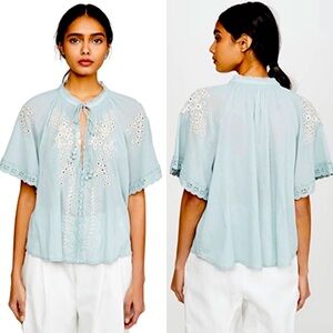 Free People Dahlia blouse blue combo